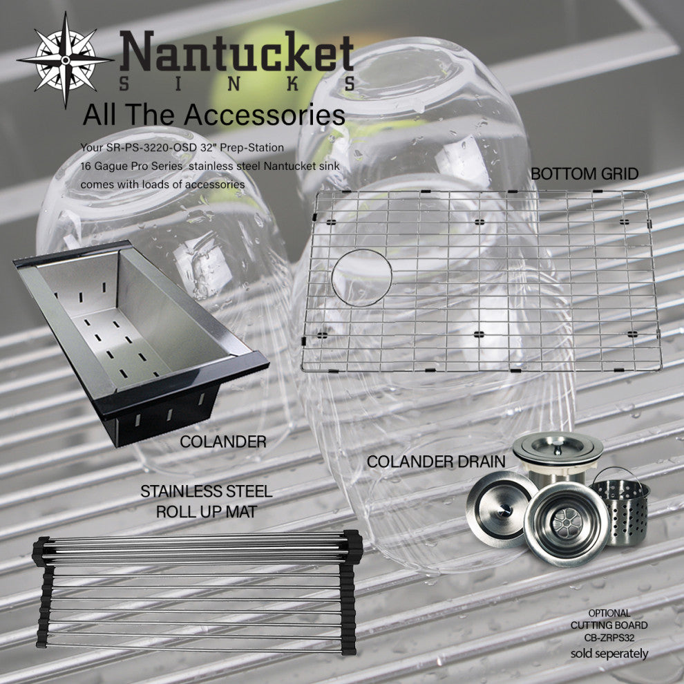 Nantucket Sinks' SR-PS-3220-OSD Prep-Station Kitchen Sink
