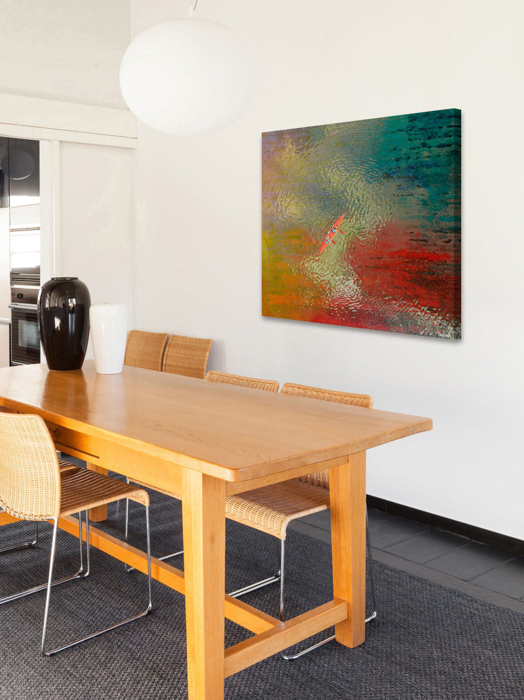 "Red Kayak" Painting Print on Wrapped Canvas, 32"x32"