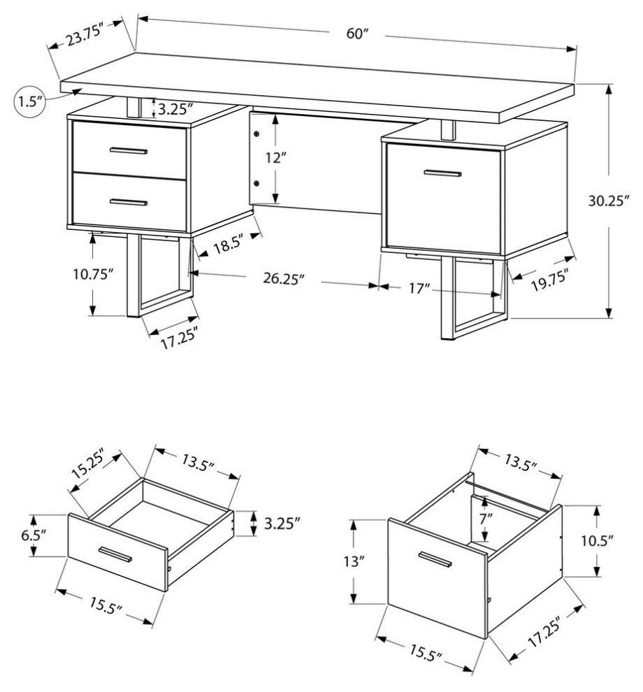 Computer Desk Home Office Laptop Storage Drawers 60"L Work Metal Brown
