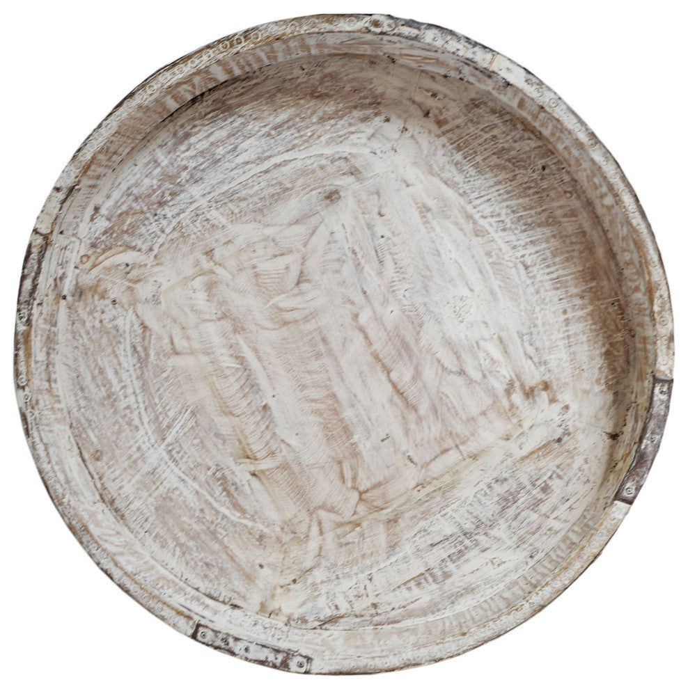 Consigned White Wash Chakki Ottoman Table