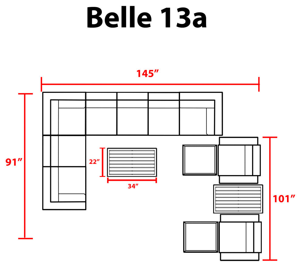 Belle 13 Piece Outdoor Wicker Patio Furniture Set 13a