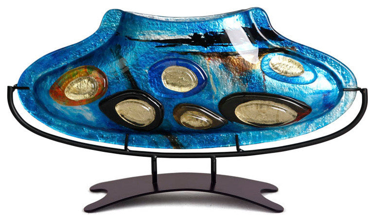 Oval Fused Glass Vase With Metal Stand, 14"x8"
