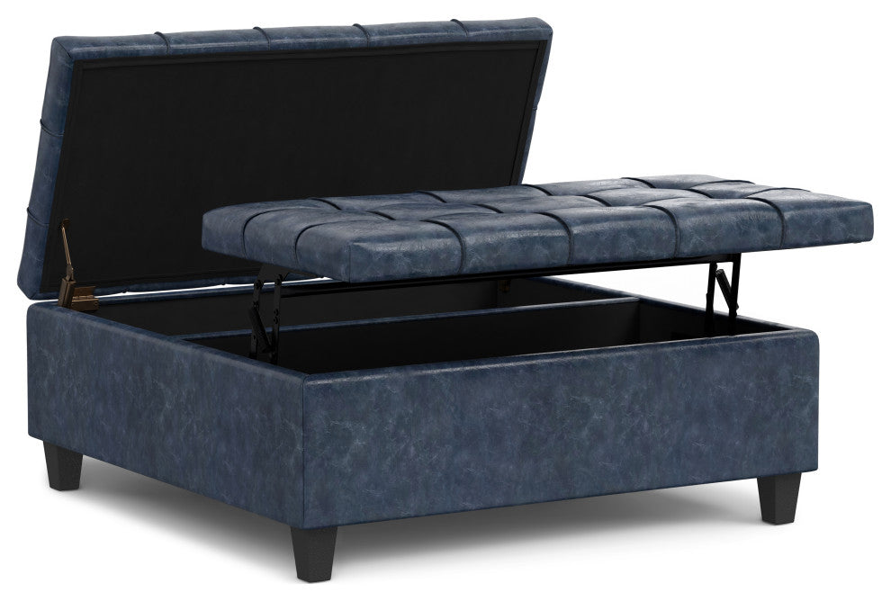 Harrison Large Square Coffee Table Storage Ottoman, Denim Blue