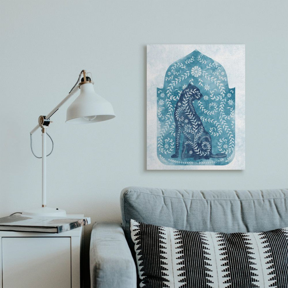Regal Cheetah Jungle Animal Vines Blue Arabesque Watercolor,1pc, each 24 x 30