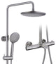 Thermostatic Round Shower Faucet Dual Head Waterfall Shower Bar System, Brushed Nickle