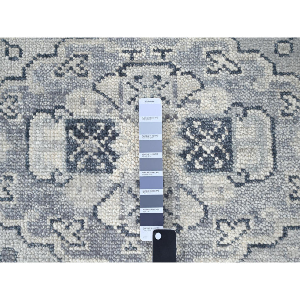 Silver Gray Hand Knotted Anatolian Design Organic Wool Oversized Rug, 12'x17'9"