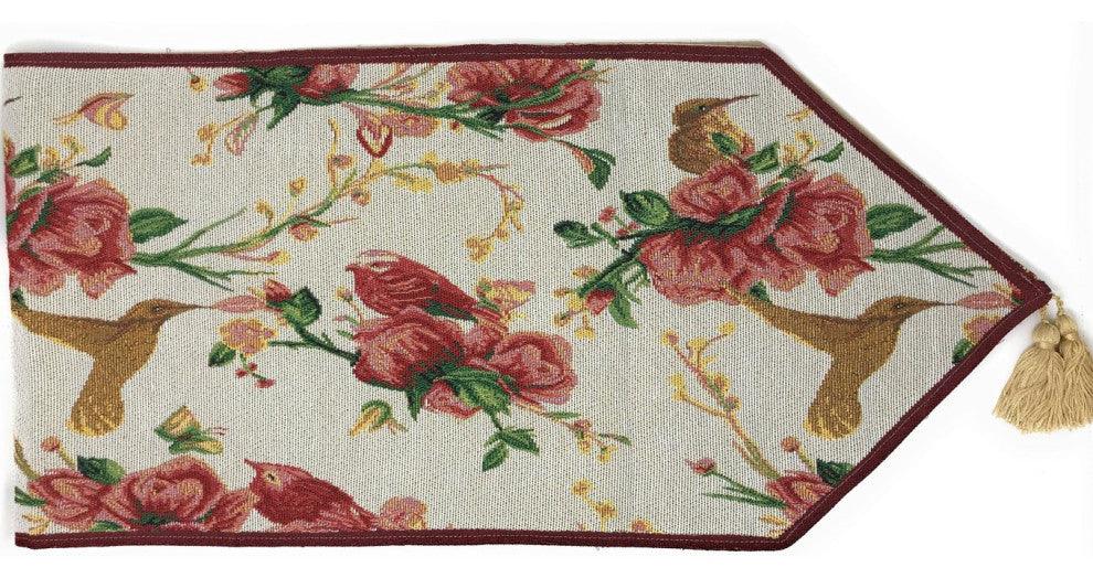 Seasonal Floral Woven Tapestry Table Runners, White Floral, 13x72