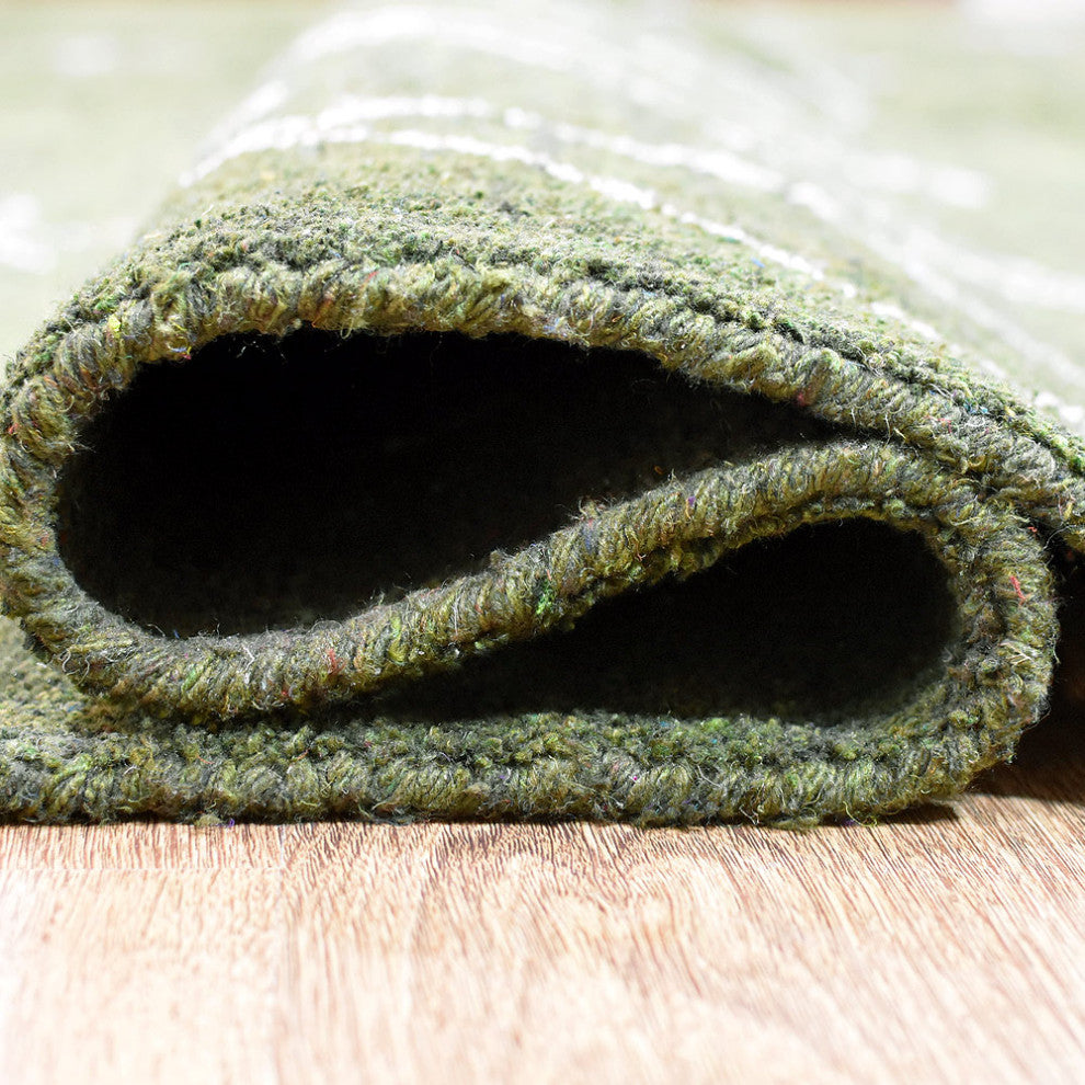 HAND KNOTTED LOOM SILK AREA RUGS-6'x9',Rectangle,Green White,Contemporary