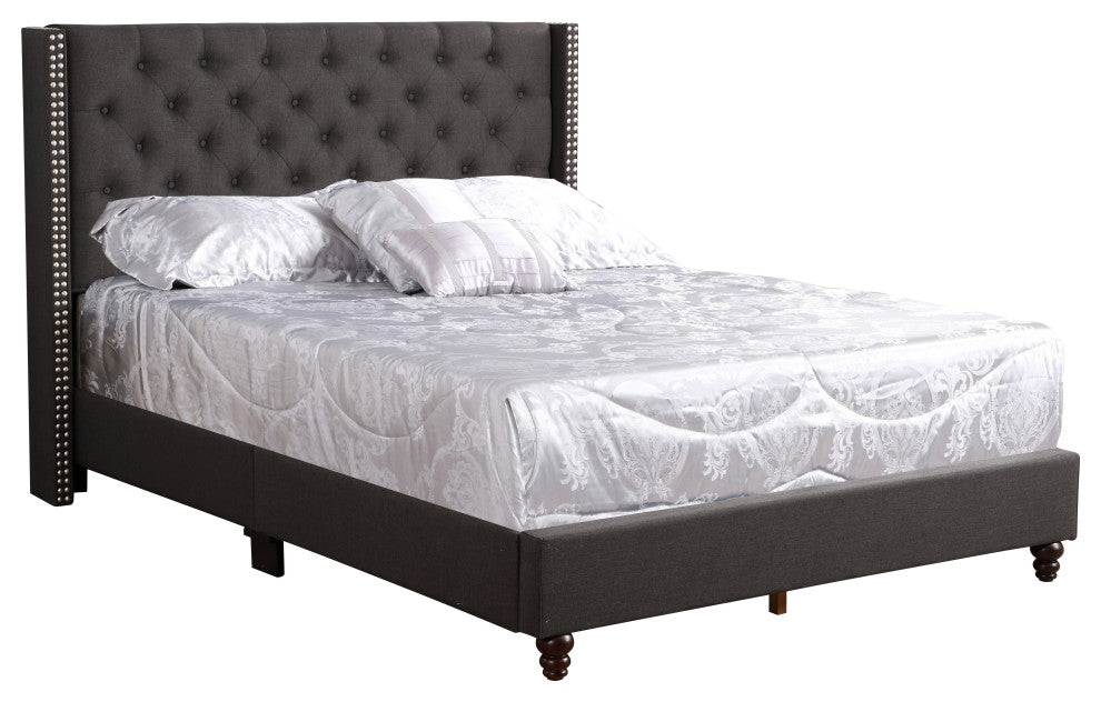 Brice Upholstered Twill Bed, Ash Black, Full