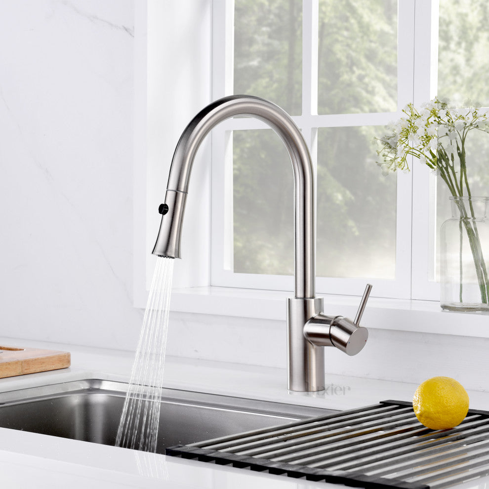 Luxier KTS11-T Single-Handle Pull-Down Sprayer Kitchen Faucet, Brushed Nickel