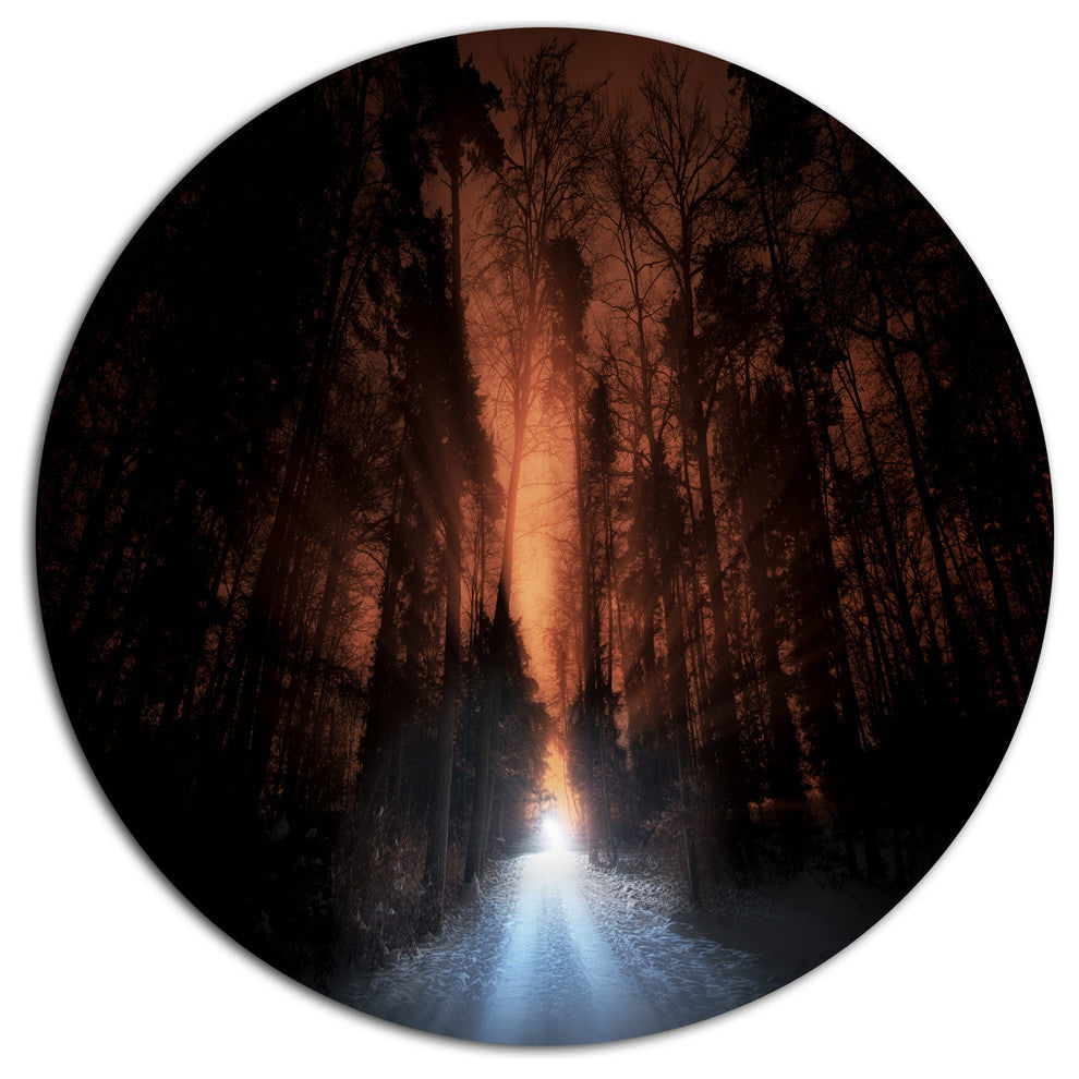 Picturesque Autumn Forest, Modern Forest Large Disc Metal Wall Art, 11"
