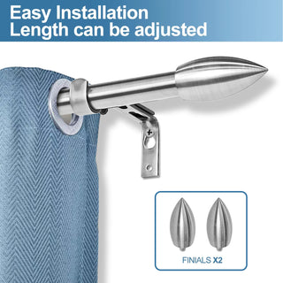 5/8" Adjustable Bullet Drapery Rod, 28"-48", Brushed Steel