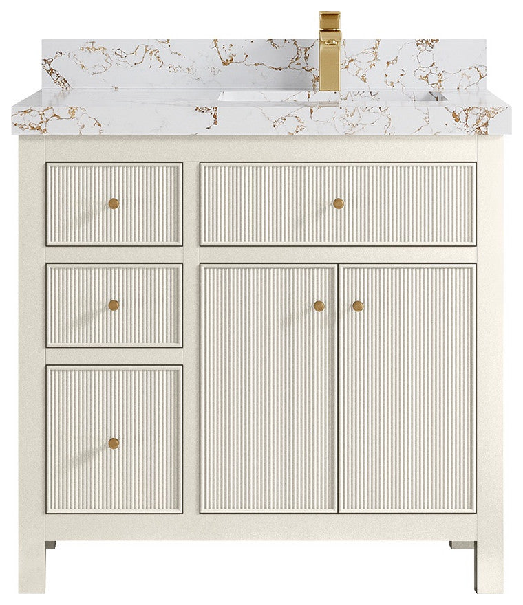 Sonoma 36" Right Offset Bath Vanity in Alabaster, 2" Viola Gold