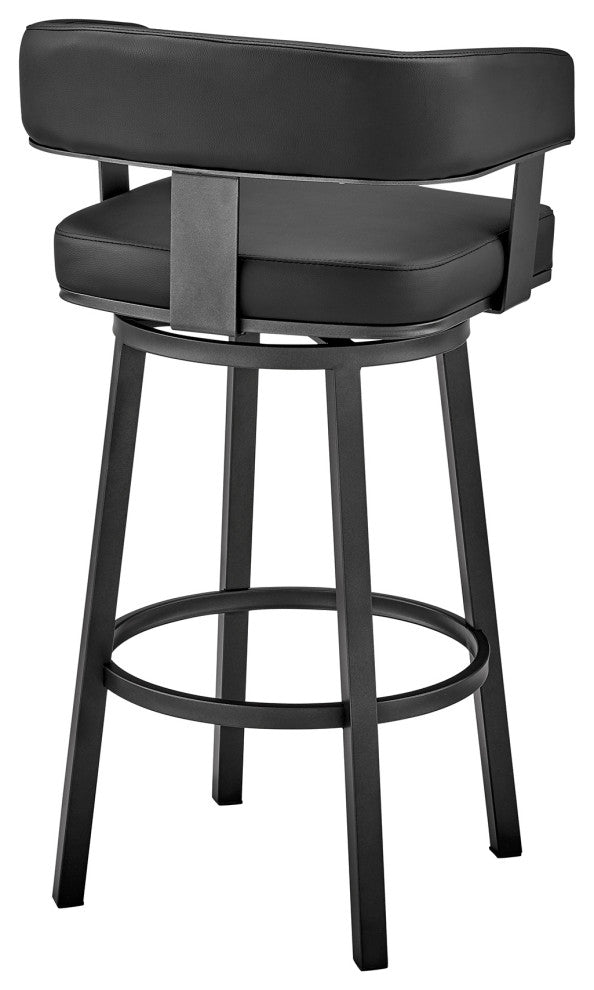 Lorin Counter Height Swivel Bar Stool, Black Finish and Black Faux Leather, Black/Black, Counter Height