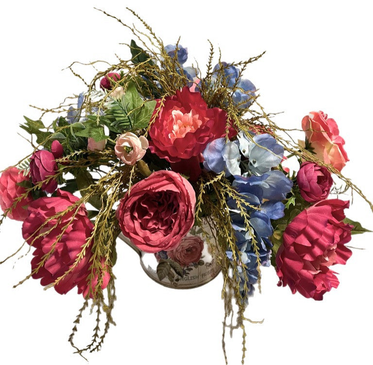 Farmhouse Floral Arrangement Peony Wisteria Watering Can Floral 18" X 16"