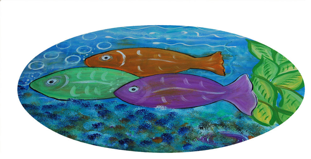 Sea life round chenille area rugs from my art. Approximately 60", Fish Bubbles,