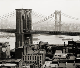 Brooklyn Bridge and New York Skyline and Harbor Print