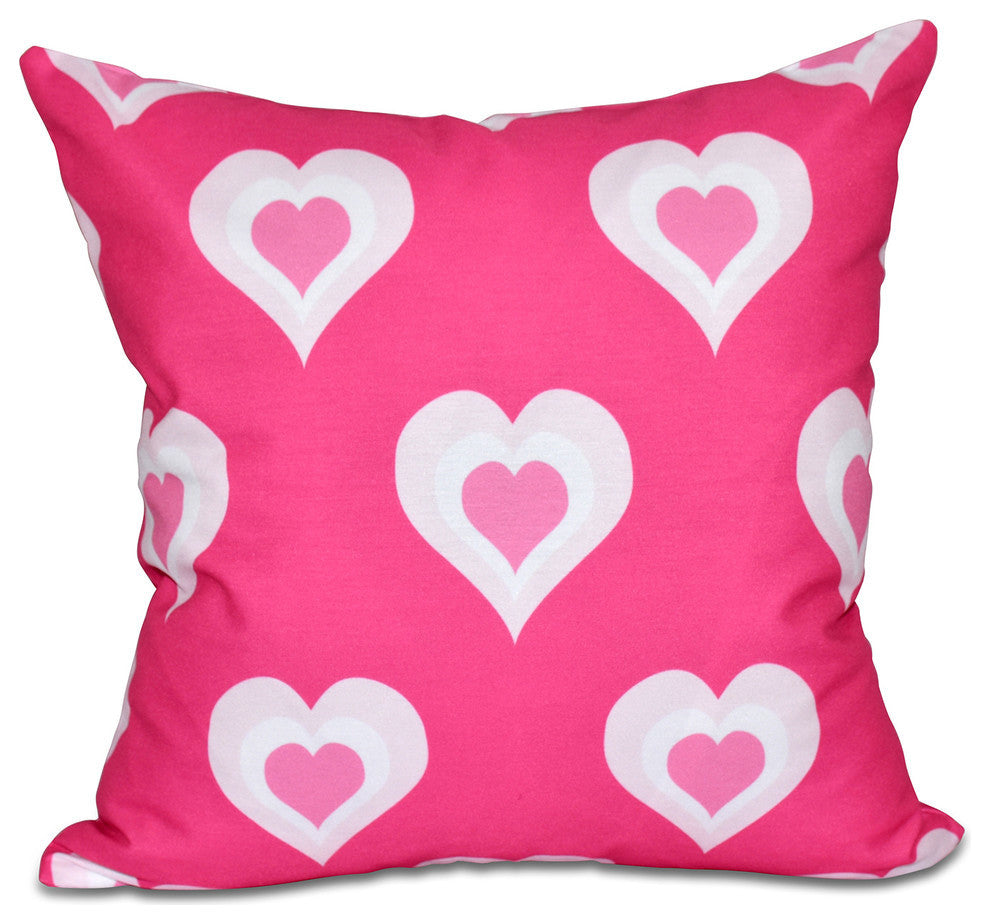 Valentine Print Outdoor Pillow, Fuschia, 20"x20"