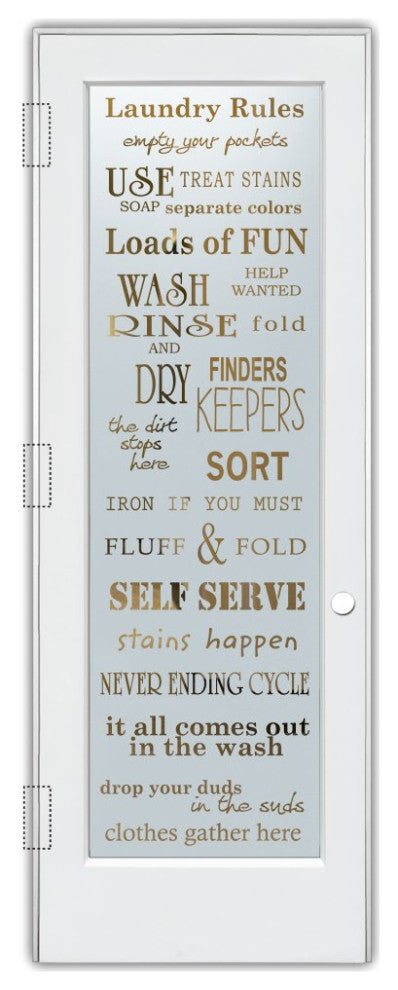 Laundry Door - Laundry Rules - Primed - 36" x 96" - Knob on Right - Push Open