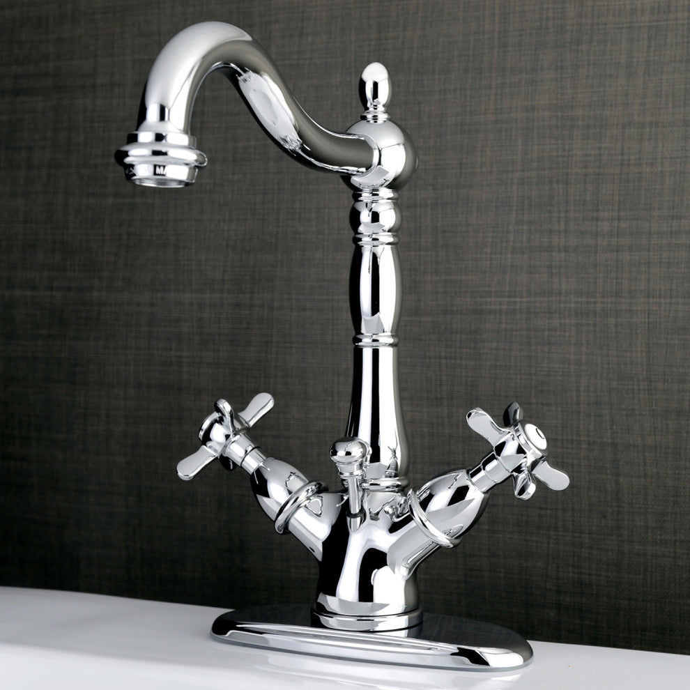Two-Handle Bathroom Faucet, Brass Pop-Up, Polished Chrome