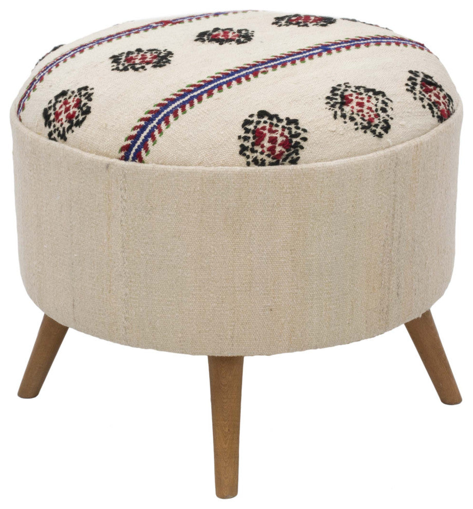 Vintage Hemp Kilim Upholstered Stool