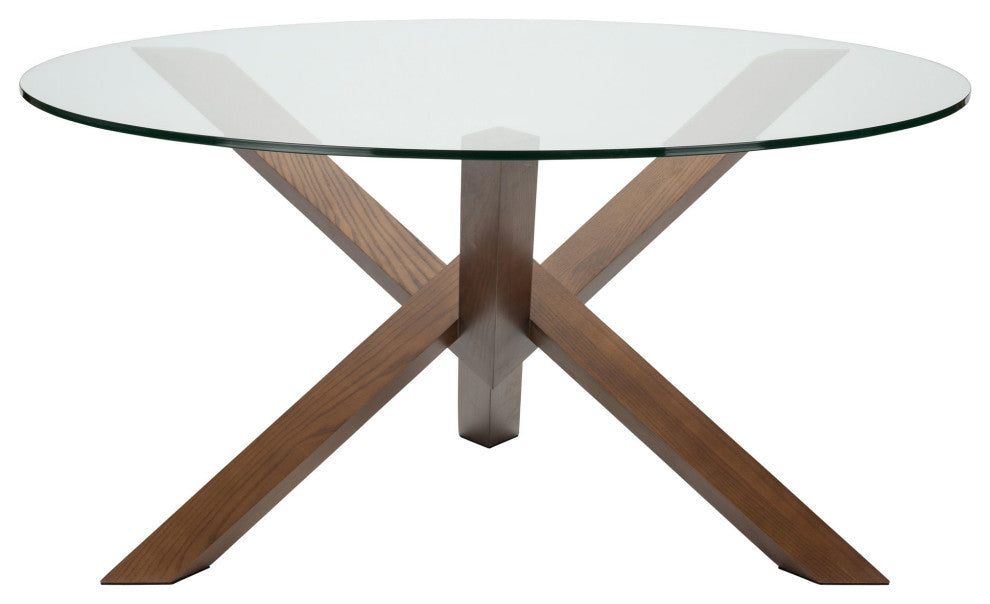 Costa Round Glass Dining Table, Modern Contemporary Wooden Dining Table, Walnut