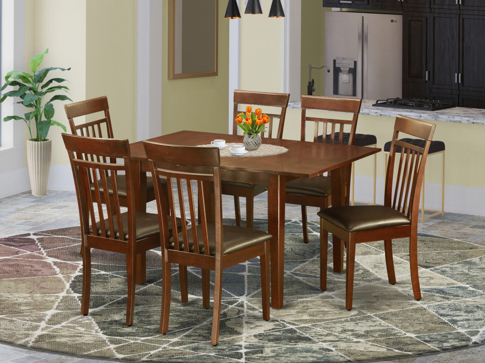 7 Pc Kitchen Nook Dining Set -Small Table And 6 Dining Chairs, Mahogany