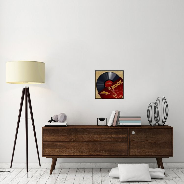 "Vinyl Club, Rock" Framed Canvas Giclee by Steven Hill, 19x19"