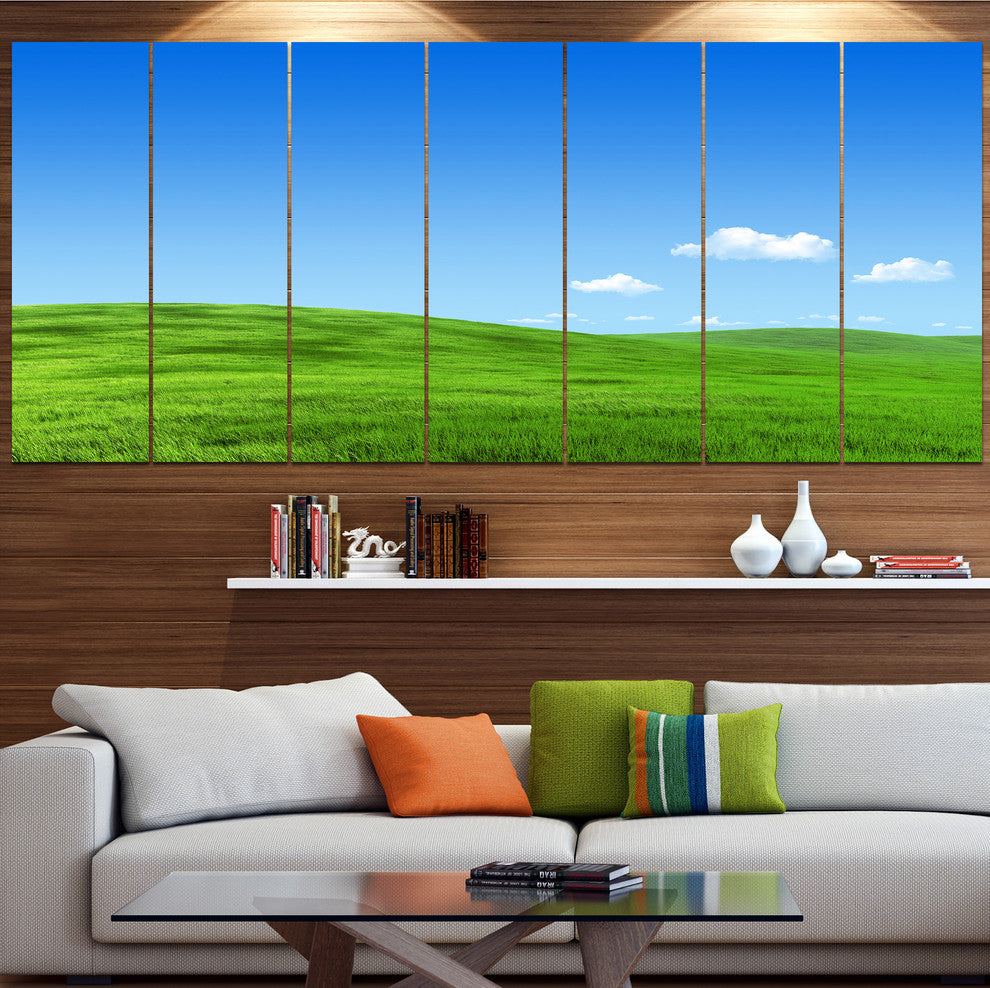 Calm Green Meadow, Landscape Canvas Art Print, 83"x32", 7 Panels