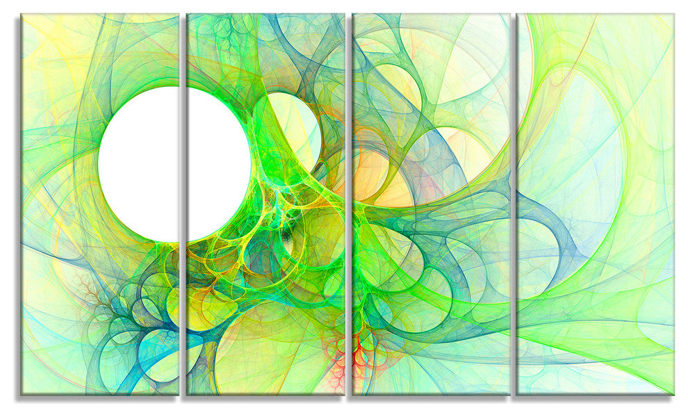 Fractal Angel Wings in Green, Abstract Wall Art Canvas, 48"x28", 4 Panels