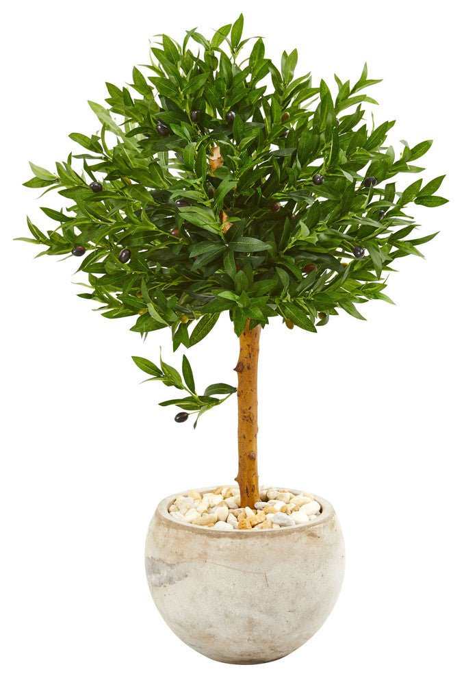 38" Olive Topiary Artificial Tree in Bowl Planter UV Resistant, Indoor/Outdoor