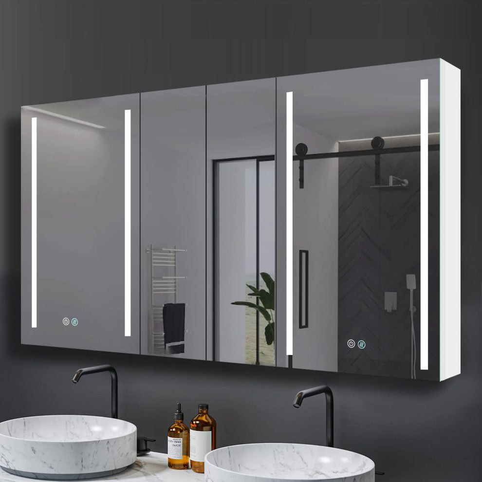 60" Aluminum Surface Mount Medicine Cabinet with Four Doors and Mirror