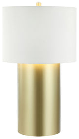 Secret Agent 1-Light Table Lamp, Painted Gold/White Leather