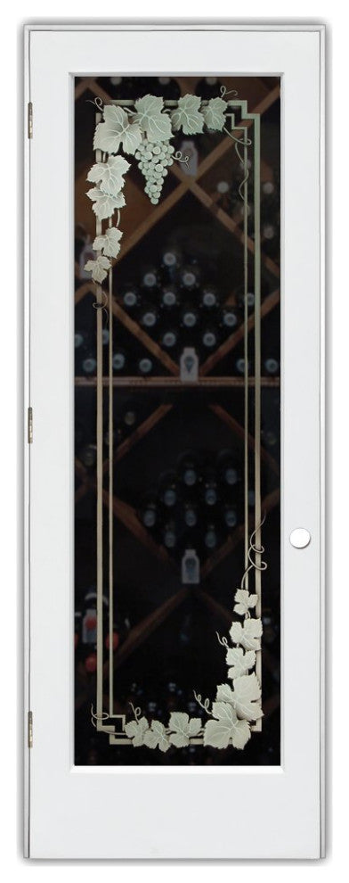 Wine Door - Vineyard Grapes Garland - Primed - 28" x 84" - Knob on Right -...