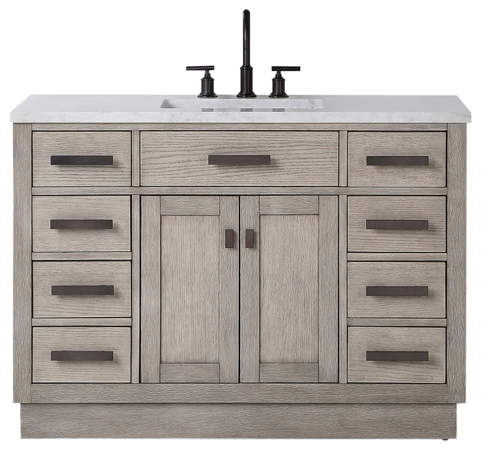 Chestnut 48" Bath Vanity, Grey Oak, Mirror, Oil-Rubbed Bronze Hardware