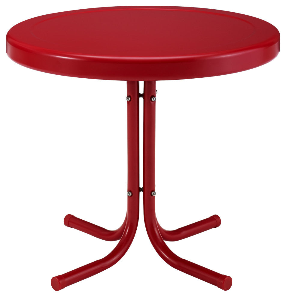 Crosley Furniture Retro Metal Patio End Table in Dark Red Gloss