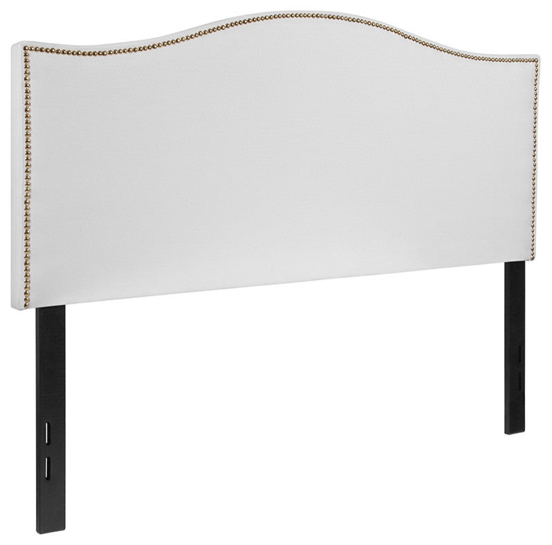 Lexington Upholstered Full Size Headboard W/Decorative Nail Trim-White Fabric