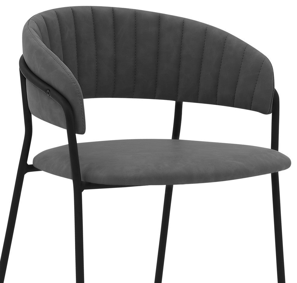 Nara 26" Faux Leather and Metal Counter Height Bar Stool, Black and Gray