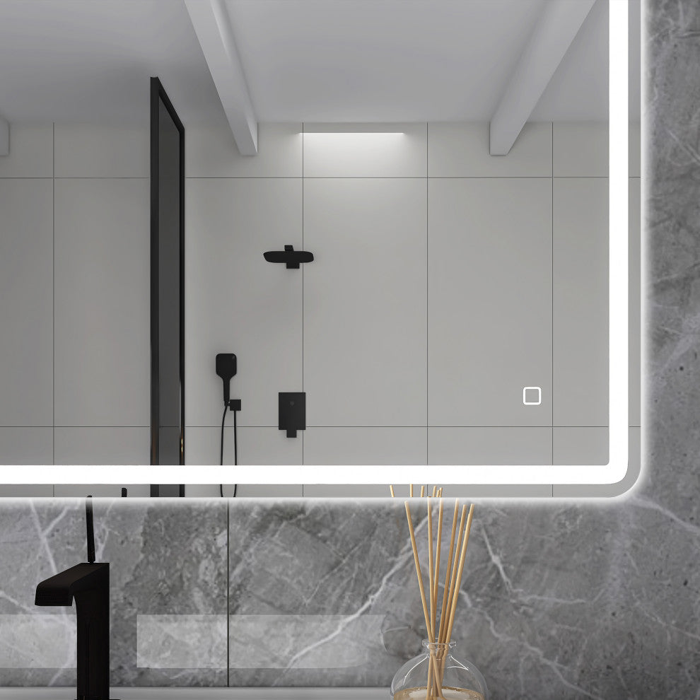 Rectangular Frameless Wall-Mount Anti-Fog LED Light Bathroom Vanity Mirror, 28x4