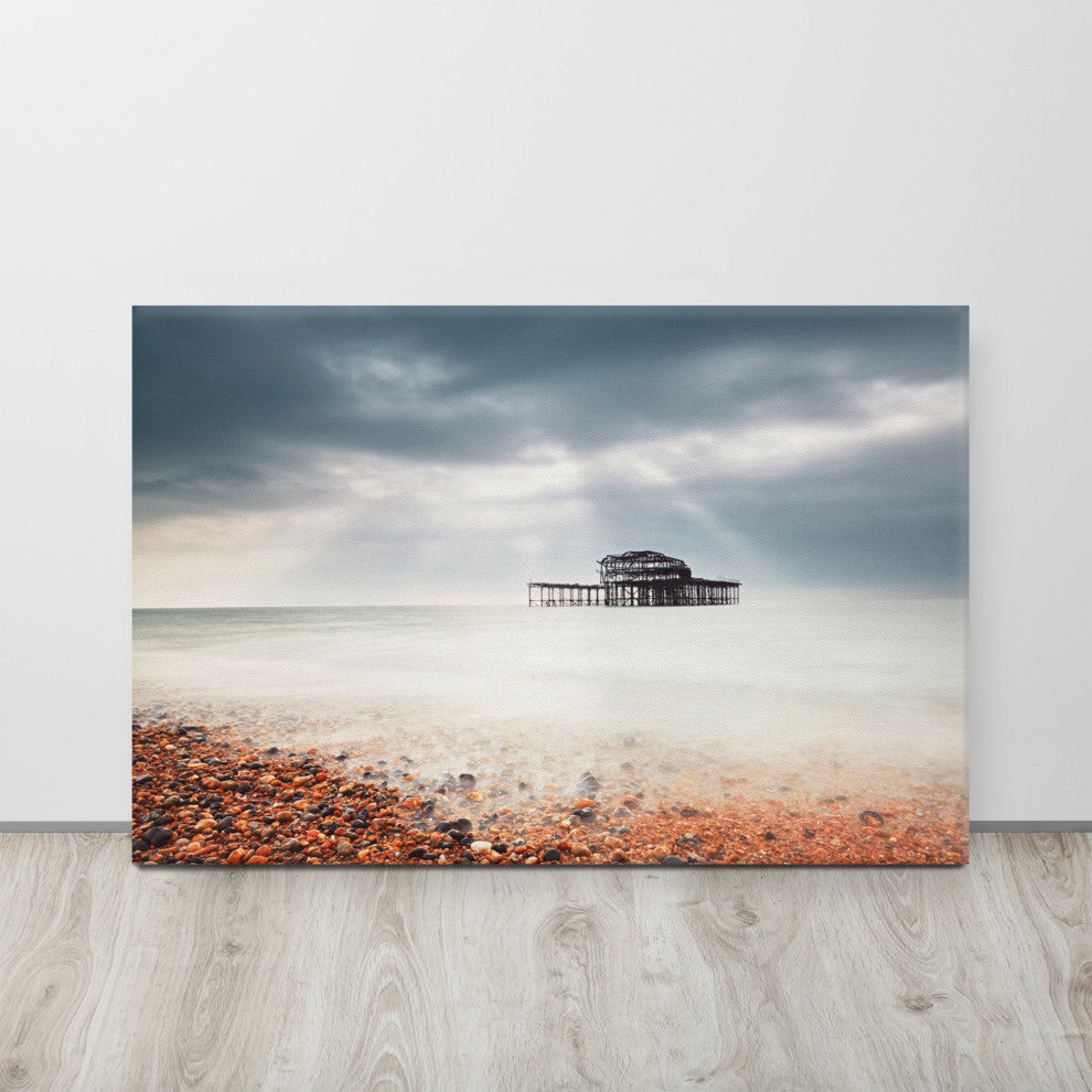 Abandoned West Pier Coastal Seascape VGT Landscape Photo Canvas Wall Art Print, 24" X 36"