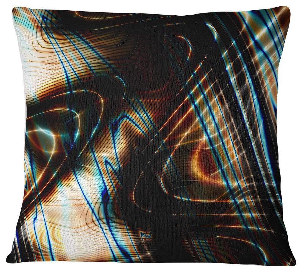 Fractal Curved Brown Black Stripes Contemporary Throw Pillow, 16"x16"