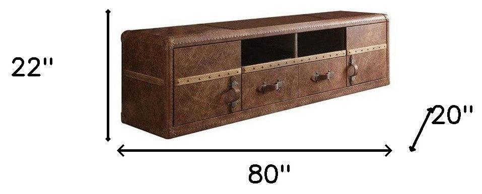 80"x20"x22" Retro Brown Leather Tv Stand