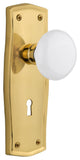 Prarie Plate With Keyhole Privacy Poreclain Door Knob, Polished Brass