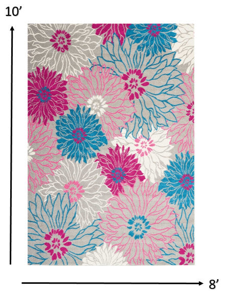 8 x 10 Gray and Pink Tropical Flower Area Rug