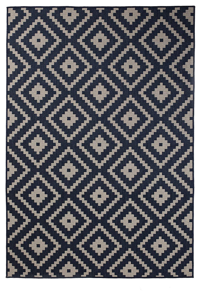 Outdoor Collection Accent Diamond Rug - Moroccan Rug, Navy, 7'10"x10'