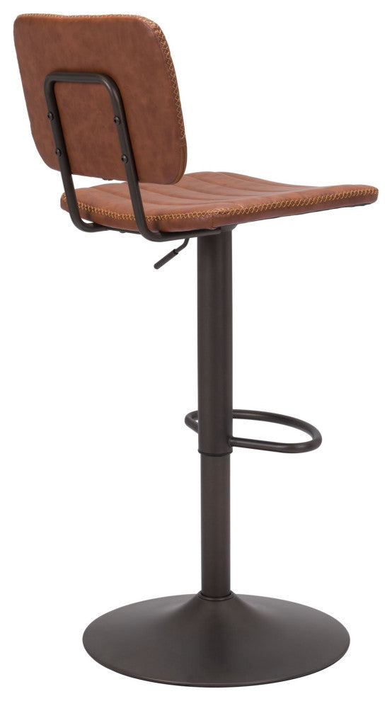 Bar Stool Chair Barstool, Faux Vinyl Leather, Steel, Vintage Brown, Bronze
