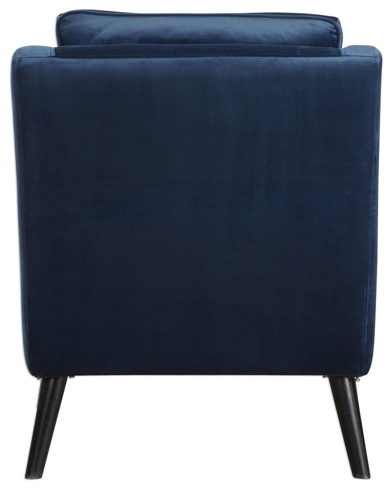 Retro Dark Blue Velvet Arm Chair, Vintage Plush Deep Danish