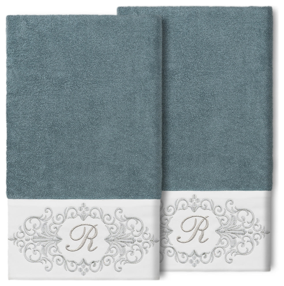 Linum Home Turkish Cotton Monica 2-Piece Embellished Bath Towel Set, Teal