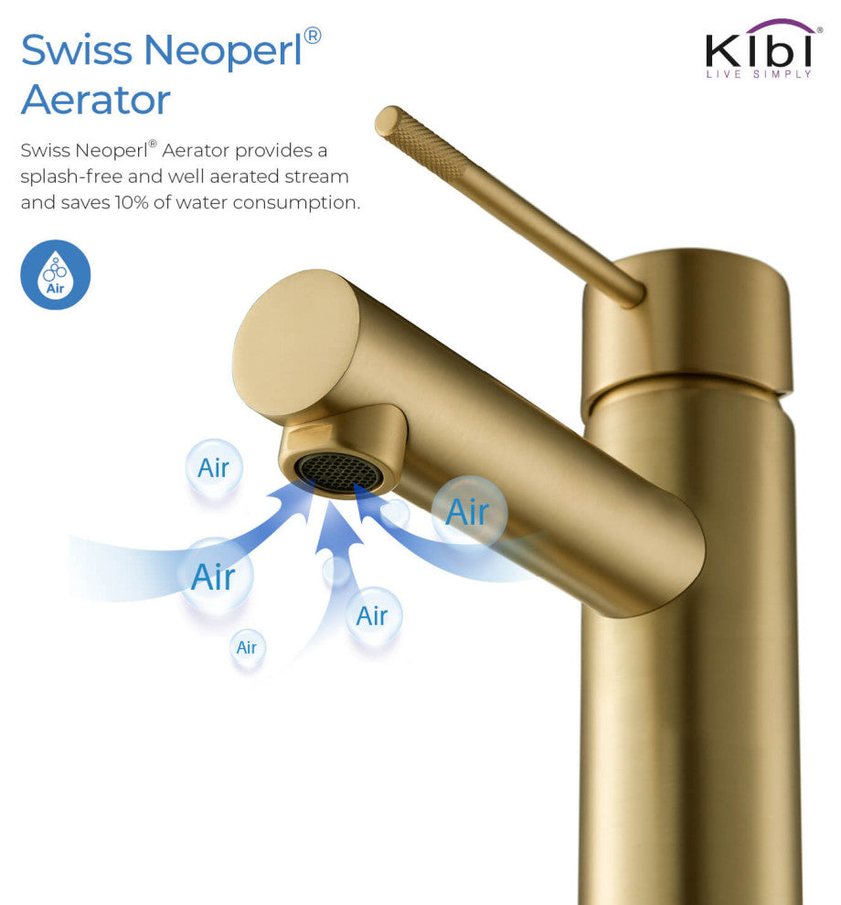 Circular X Brass Single Hole Bathroom Faucet KBF1010, Brush Gold, with Drain