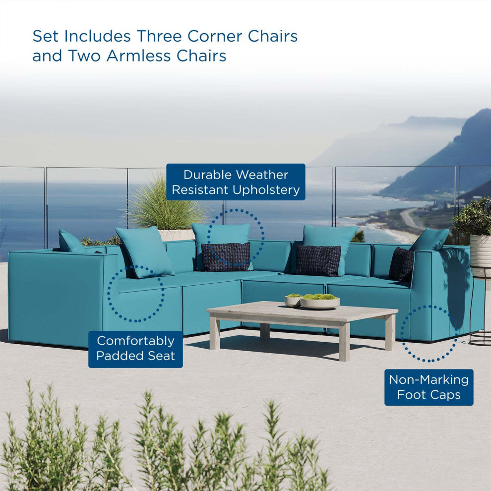 Lounge Sectional Sofa Set, Fabric, Blue, Modern, Outdoor Patio Balcony Garden